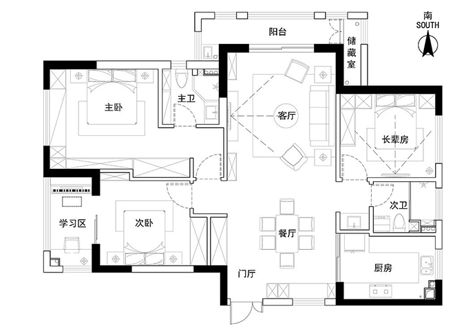 成都裝飾公司大晶裝飾現(xiàn)代三居室裝修效果圖 線(xiàn)條流暢 簡(jiǎn)潔利落5
